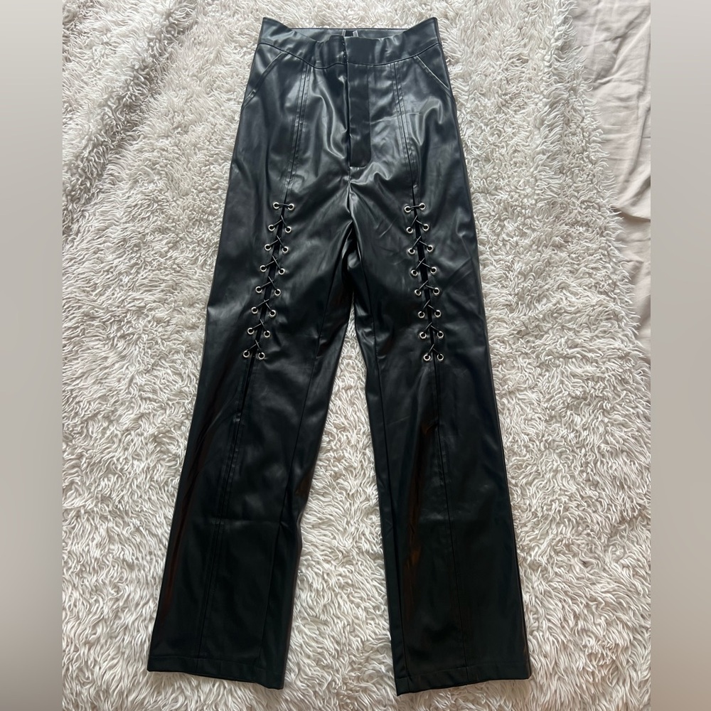 Princess Polly Trouble Pu Laced Up Pants Black - Picture 3 of 8